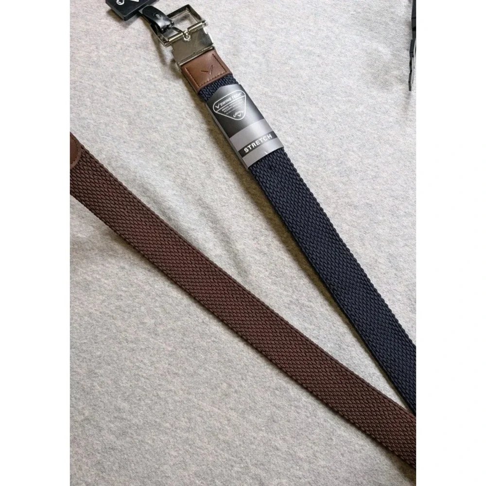 Callaway Swing Tech Stretch Golf Belt Medium 34-36 Navy Brown Reversible NWT